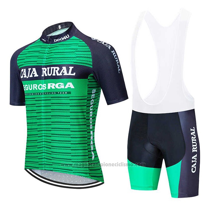 2020 Abbigliamento Ciclismo Caja Rural Verde Nero Manica Corta e Salopette